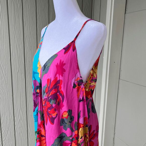 Anthropologie Handkerchief Hem Colorblock Floral Slip Dress Flex Size - Picture 6 of 12